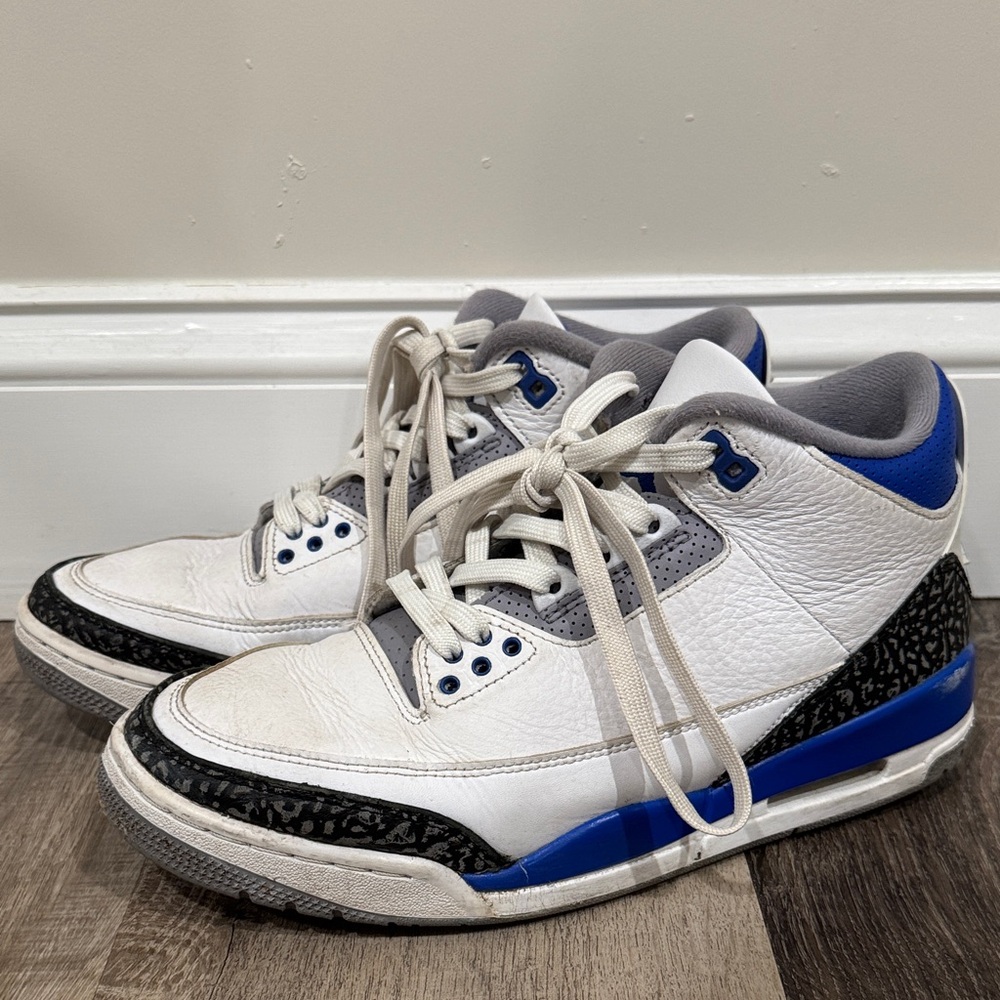 White and Blue High-Top Nike Sneakers